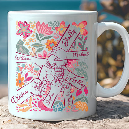 Personalized Mom Hands Flower Mug | Custom Kids Names White Mug Accent Mug | Mother’s Day Gift 684434