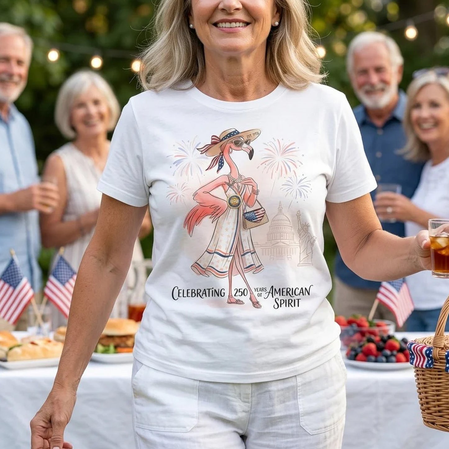 250 Years of American Spirit Flamingo Shirt, Patriotic 4th of July Independence Day Tee, USA Celebration T-Shirt 685212