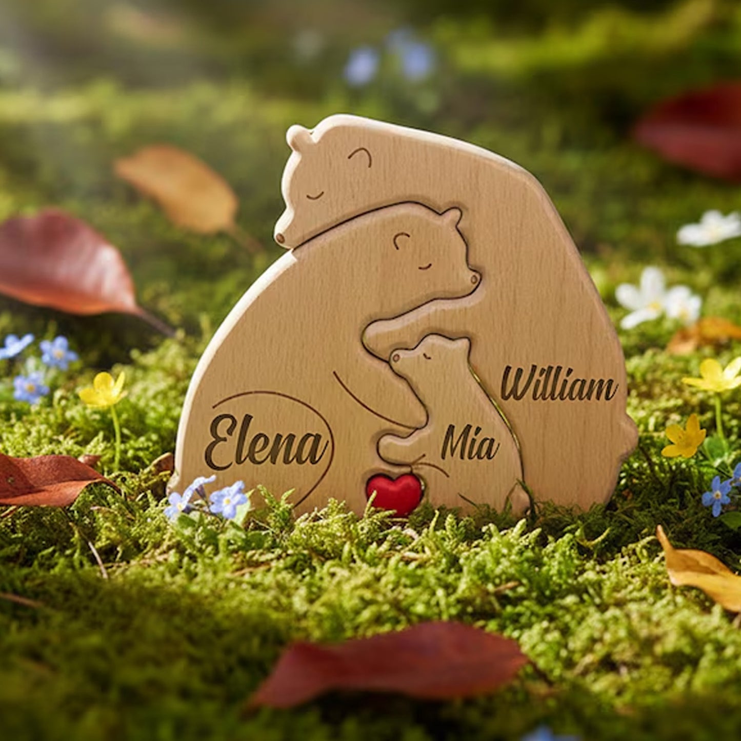 Personalized Wooden Bear Family Puzzle | Custom Name Hugging Bear Family Puzzle | Family Keepsake Gift 684500