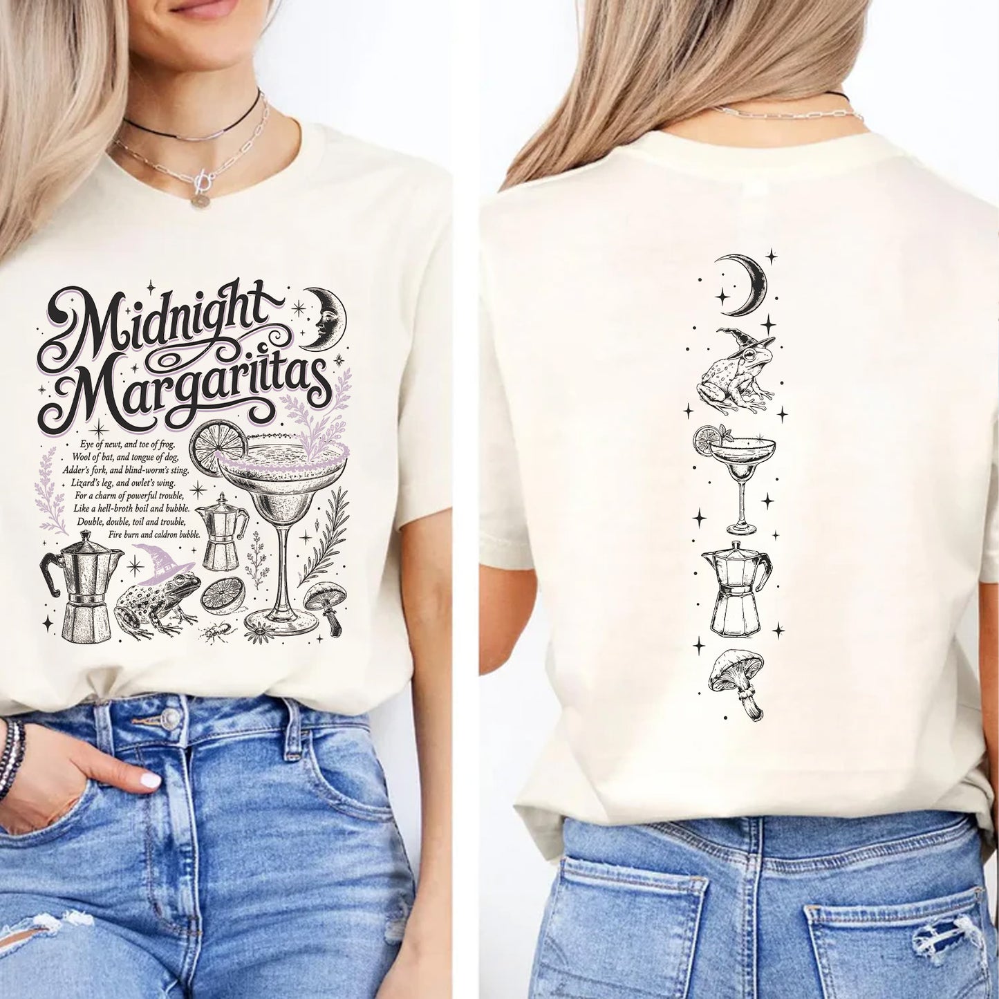 Vintage Midnight Margaritas Front & Back Shirt, Retro Practical Magic Tee, Spooky Halloween Movie Gift 685655