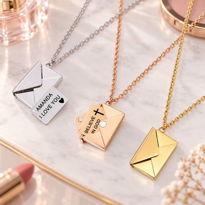 Custom Photo Love Letter Envelope Necklace, Personalized Hidden Message Necklace 686468 WFD