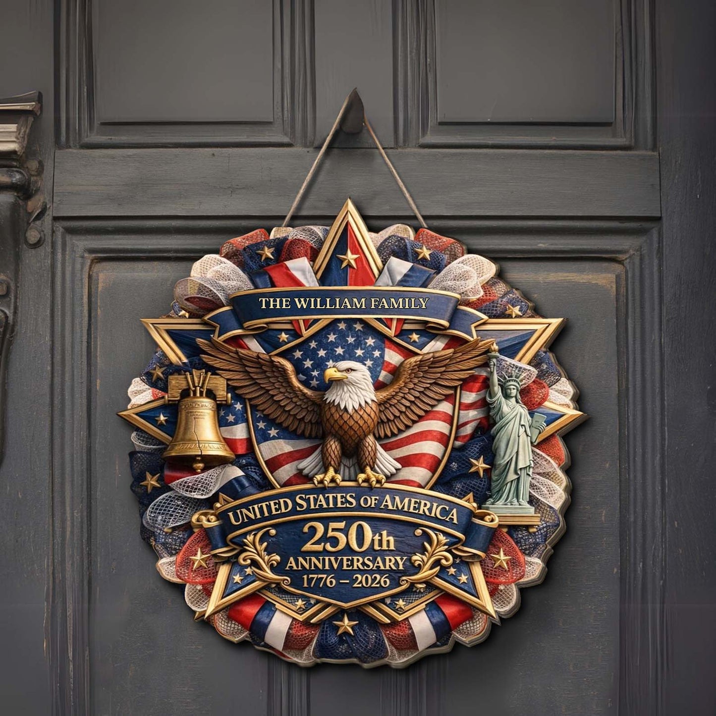 Custom Name USA 250 Years Anniversary 1776–2026 Wooden Sign | Patriotic 4th of July Wood Sign 684522