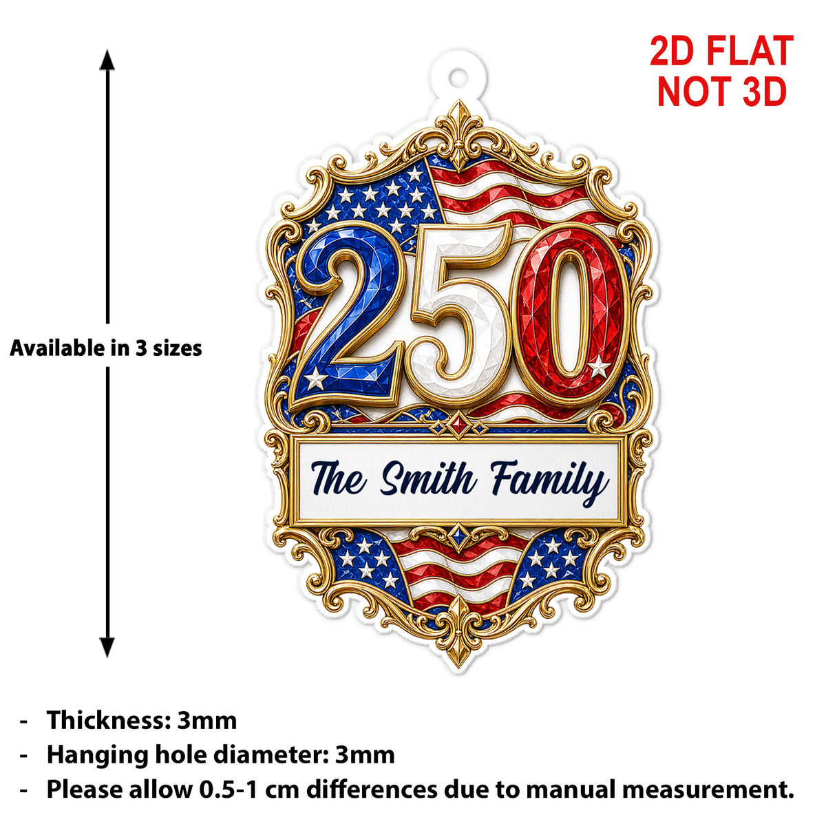 Personalized 250 Years USA Acrylic Ornament, Custom Name Patriotic Christmas Ornament 686416