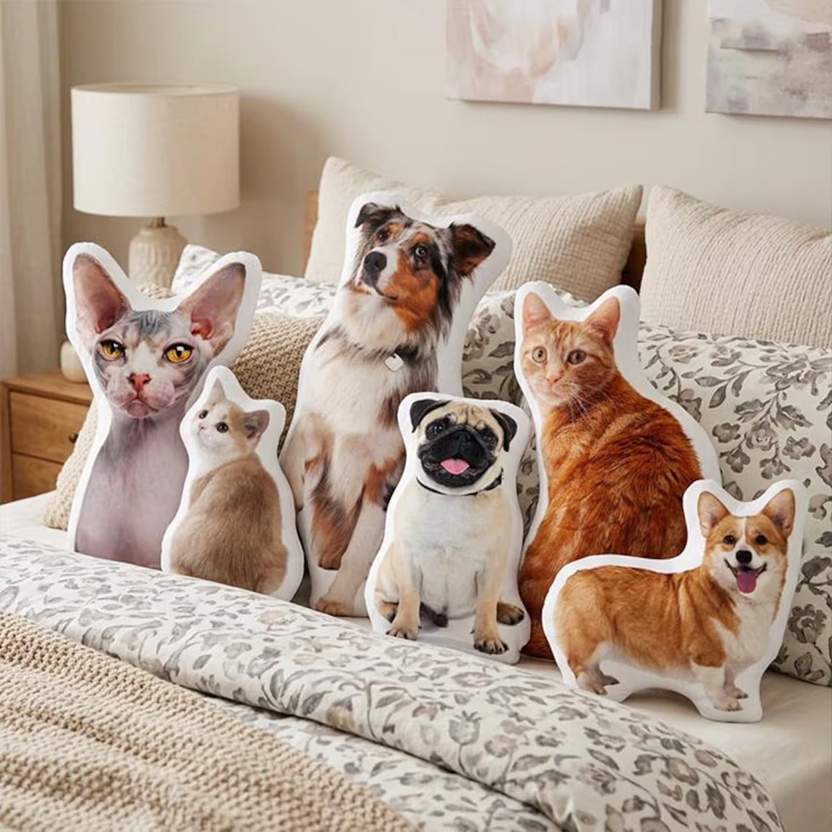 Personalized Pet Shaped Pillow, Custom Photo Dog Cat Pillow, Pet Portrait Memorial Gift for Pet Lovers 686444 WFD
