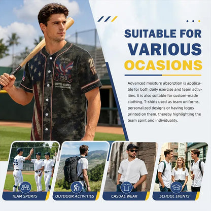 USA 250 Years Of Freedom Baseball Jersey, Patriotic Eagle 1776-2026 Independence Day Shirt, 4th Of July Jersey 685327 WFD