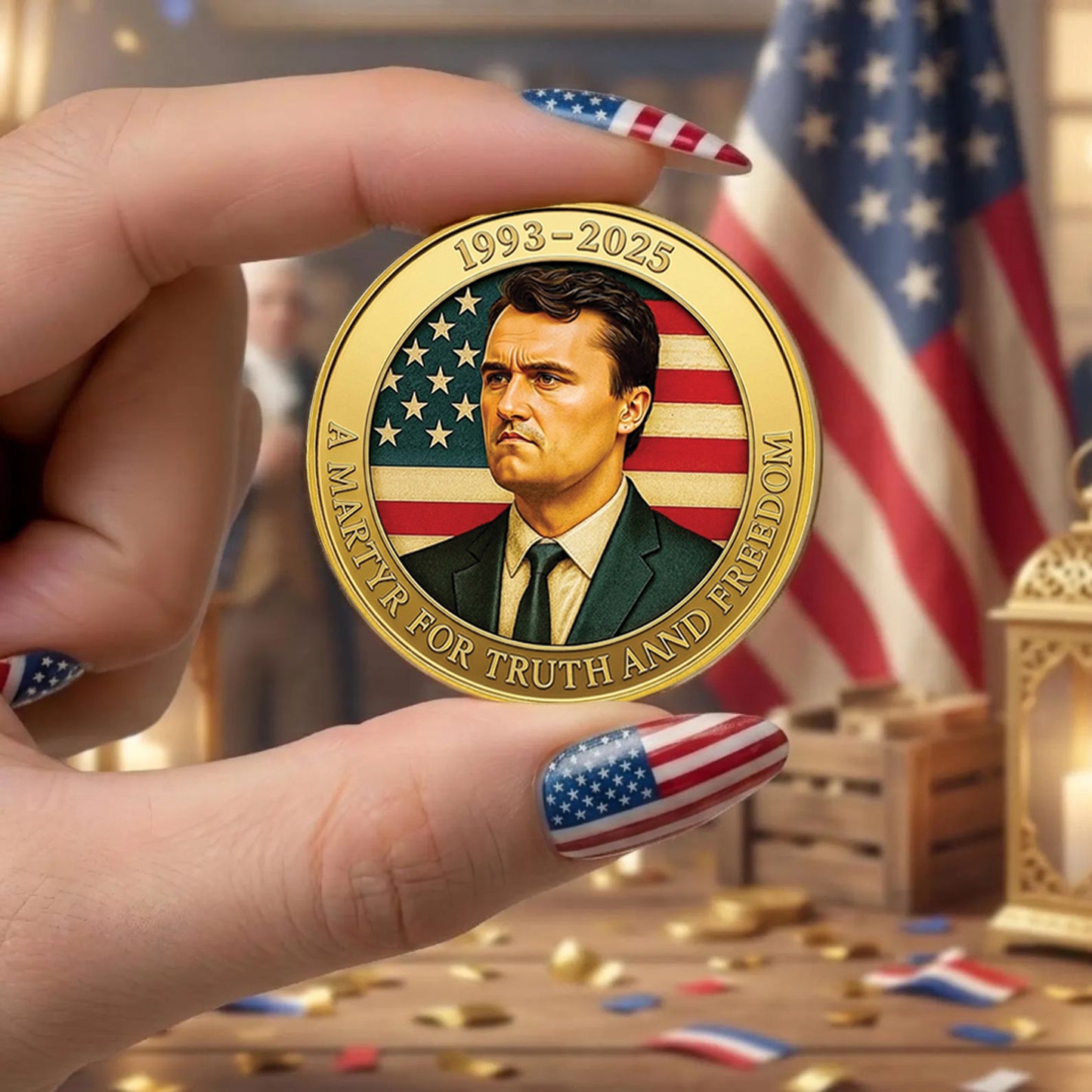Charlie Kirk Commemorative Coin, 1993-2025 Memorial Tribute Coin, Patriotic Christian Keepsake 686057