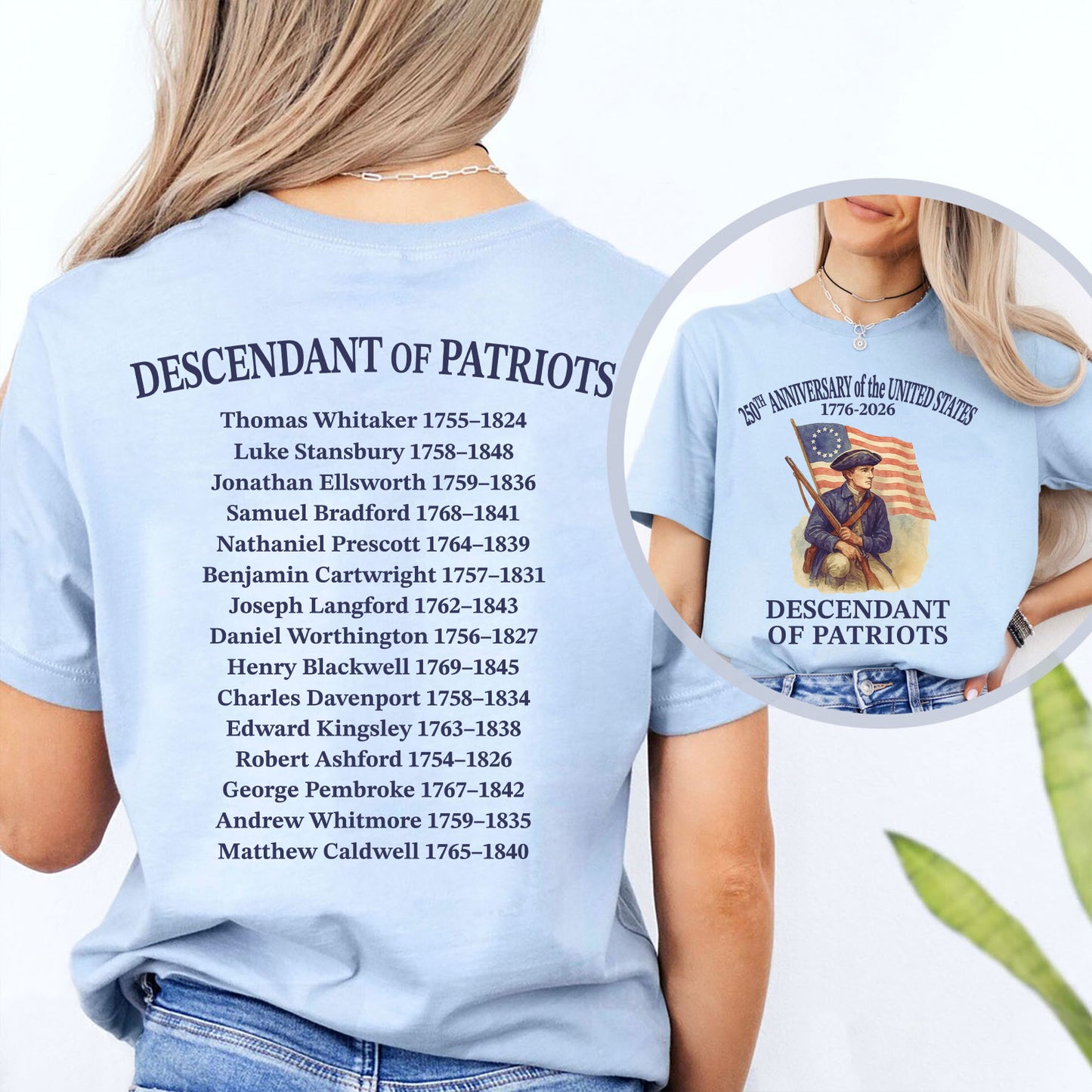 Descendant of Patriots Front & Back Shirt | Custom Name 250 Years USA Shirt | Patriotic 1776–2026 Tee 684535