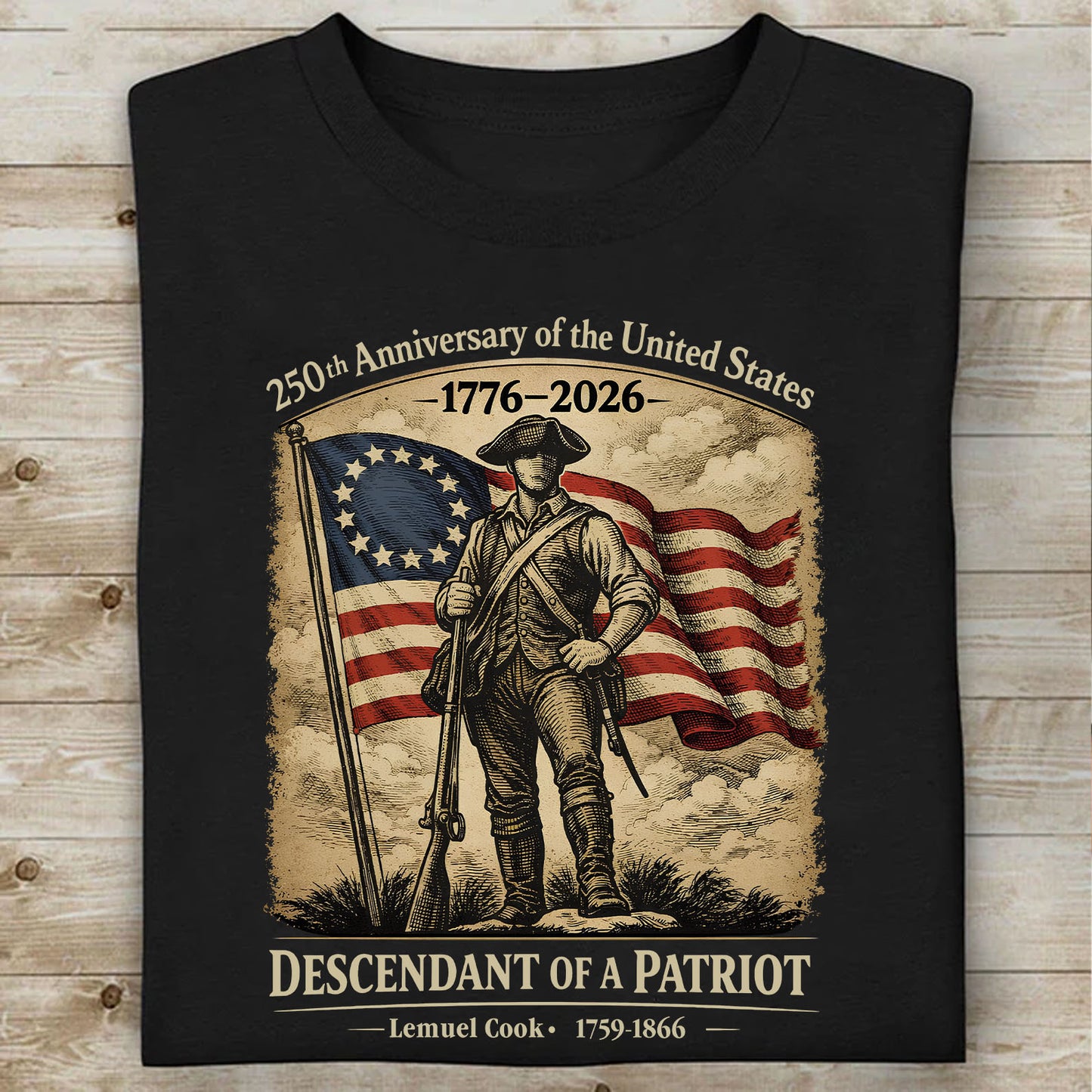 Personalized 250 Years USA Anniversary Dark Shirt | Descendant of a Patriot Tee | 1776–2026 Heritage T-Shirt 684375
