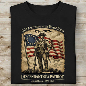 Personalized 250 Years USA Anniversary Dark Shirt | Descendant of a Patriot Tee | 1776–2026 Heritage T-Shirt 684375