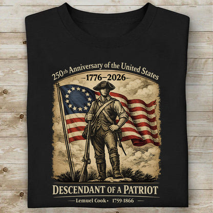 Personalized 250 Years USA Anniversary Dark Shirt | Descendant of a Patriot Tee | 1776–2026 Heritage T-Shirt 684375