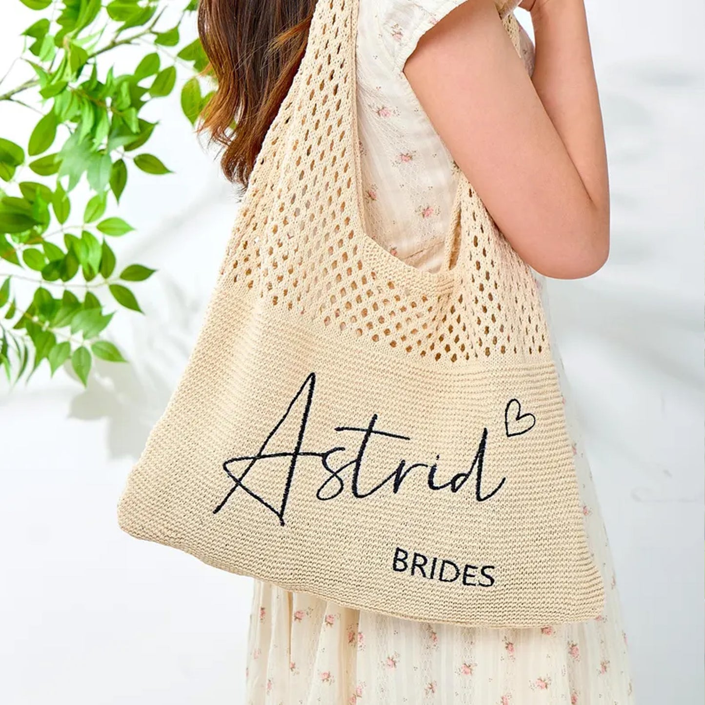 Personalized Knitted Crochet Tote Bag | Embroidered Name Beach Bag | Bridesmaid Gift for Her 684503