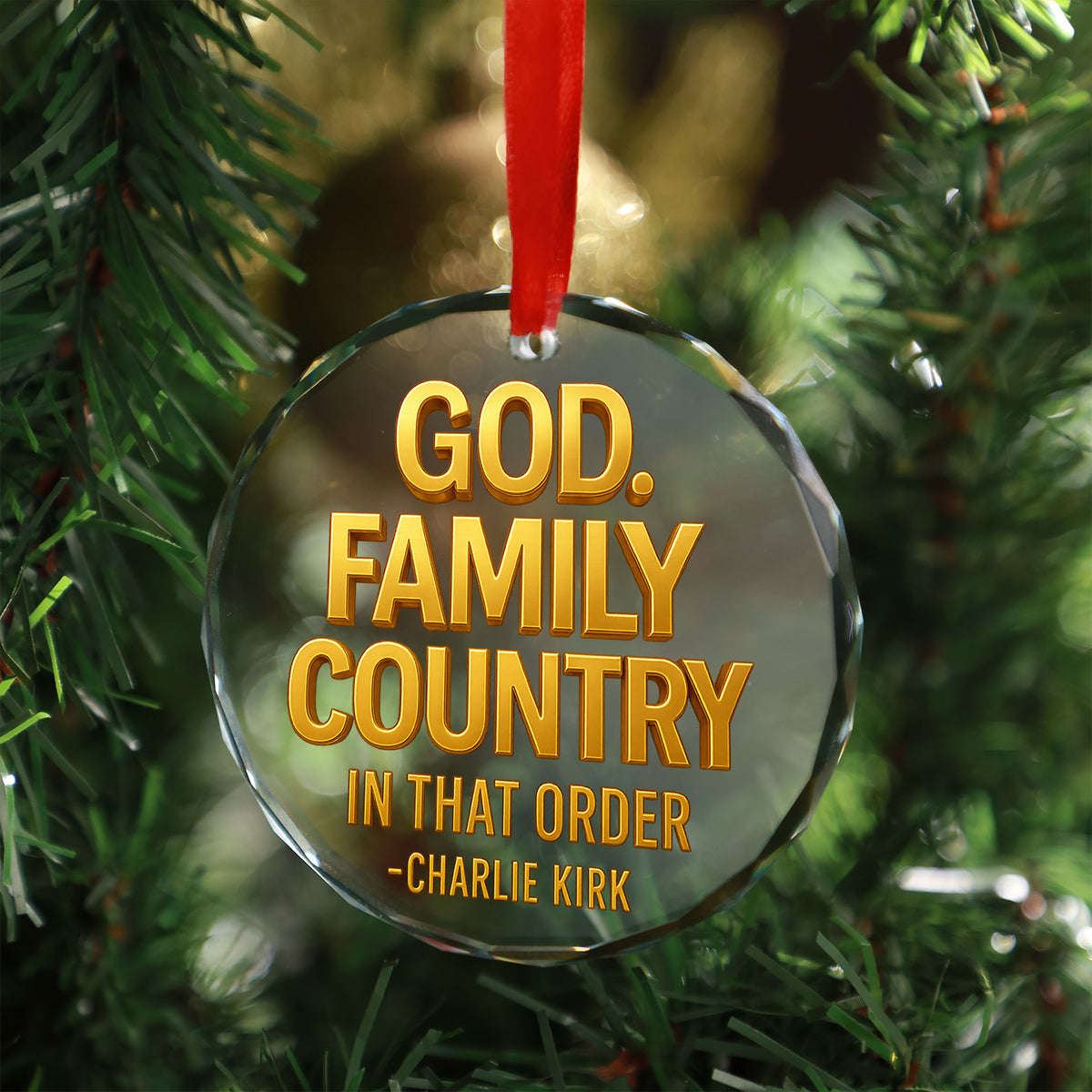 God Family Country Glass Ornament | Charlie Kirk Christmas Ornament | Justice For Charlie Kirk Ornament 683416