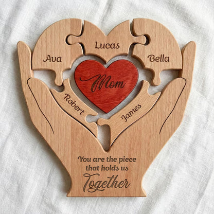 Personalized Mothers Day Wooden Puzzle Sign, Custom Family Names Gift for Mom, Engraved Puzzle Keepsake 684841