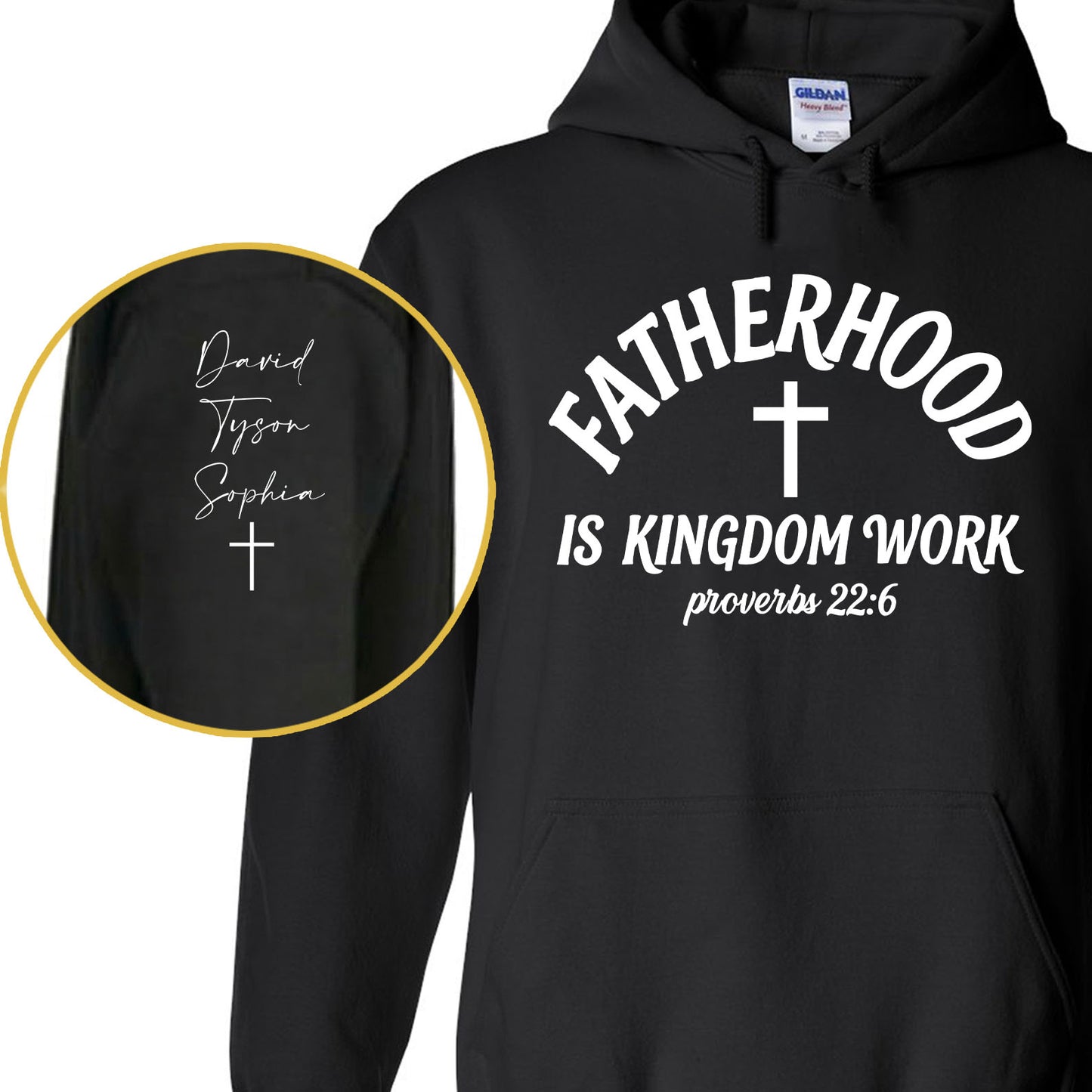 Personalized Fatherhood Is Kingdom Work Front & Right Sleeve Shirt, Custom Christian Dad Tee, Father's Day Gift 685068