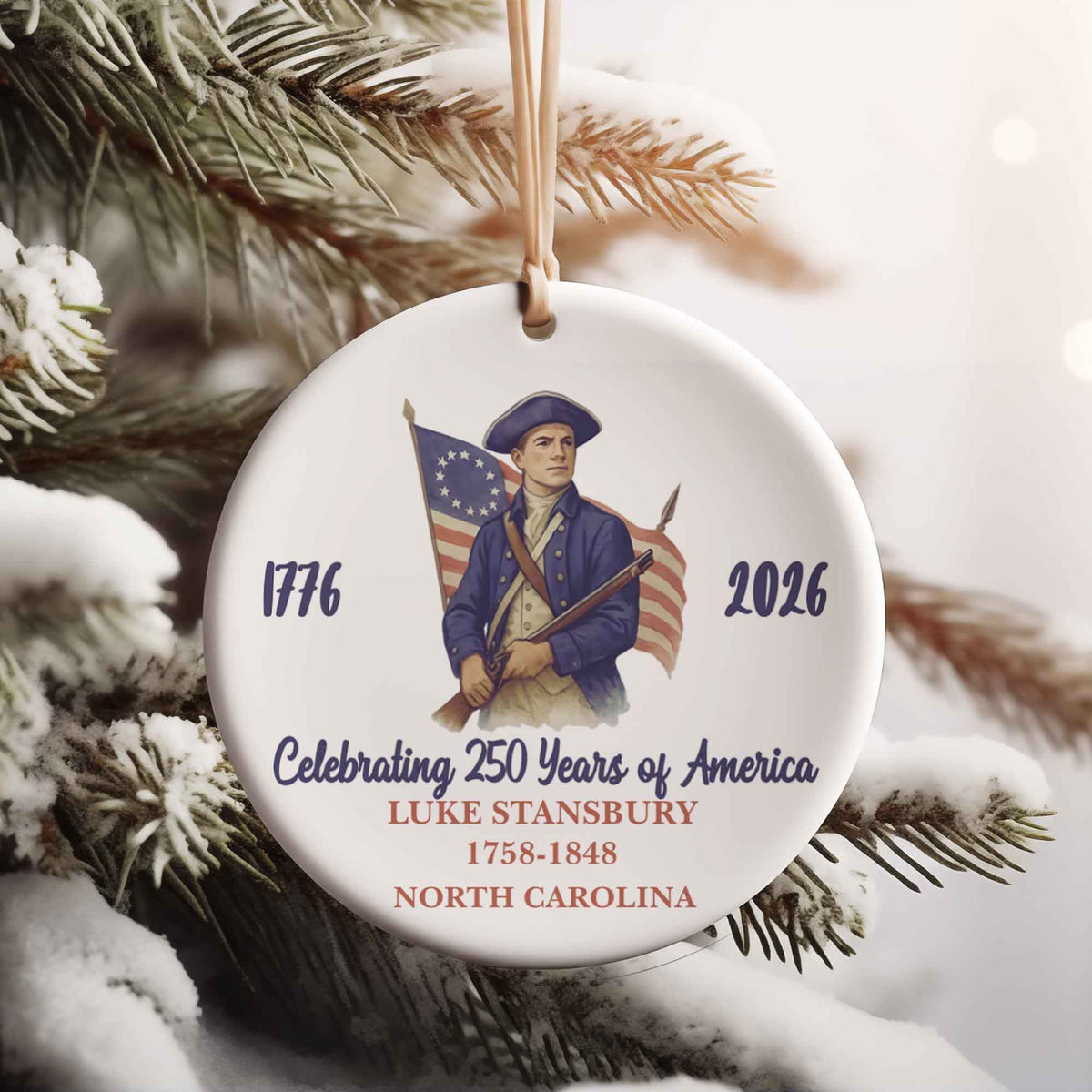 250 Years of America 1776–2026 Ceramic Ornament, Personalized Patriot Descendant Gift, Daughters Sons of the American Revolution Ornament 683118