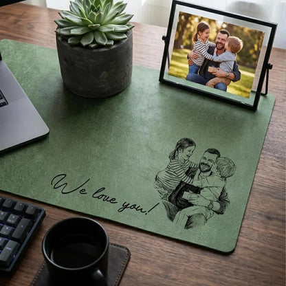 Personalized Photo Desk Mat for Dad, Custom Sketch Line Art Mouse Pad, Father’s Day Gift 685079