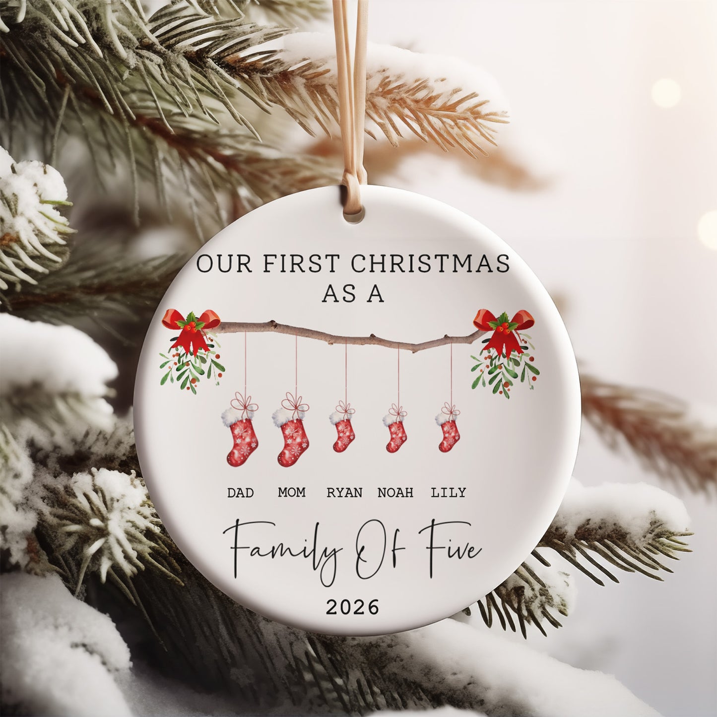 Personalized Family Christmas Ceramic Ornament, Custom Family Names Stocking Ornament 685983