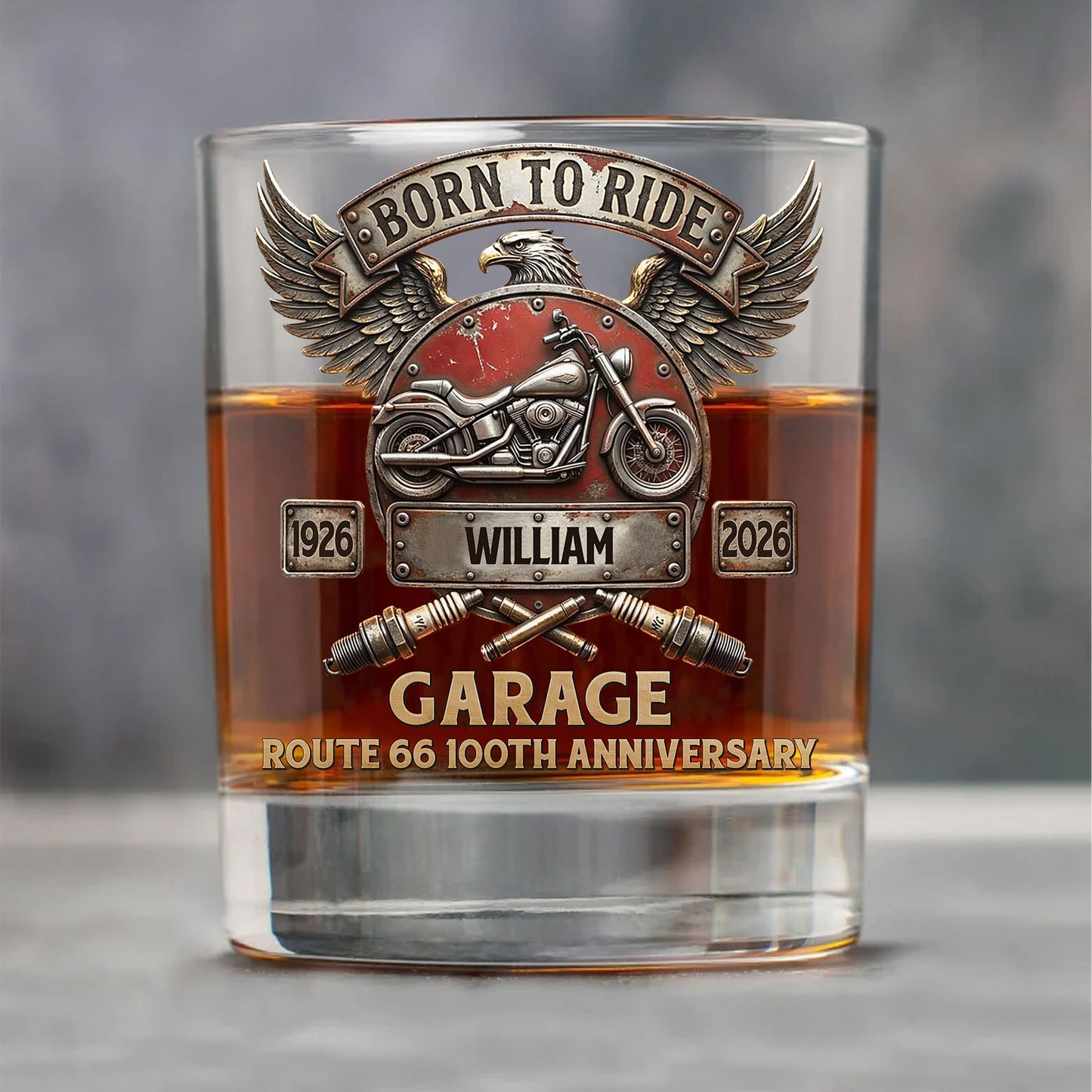 Personalized Route 66 100th Anniversary Whiskey Glass, Custom Name Born To Ride 1926–2026 Glass 684714