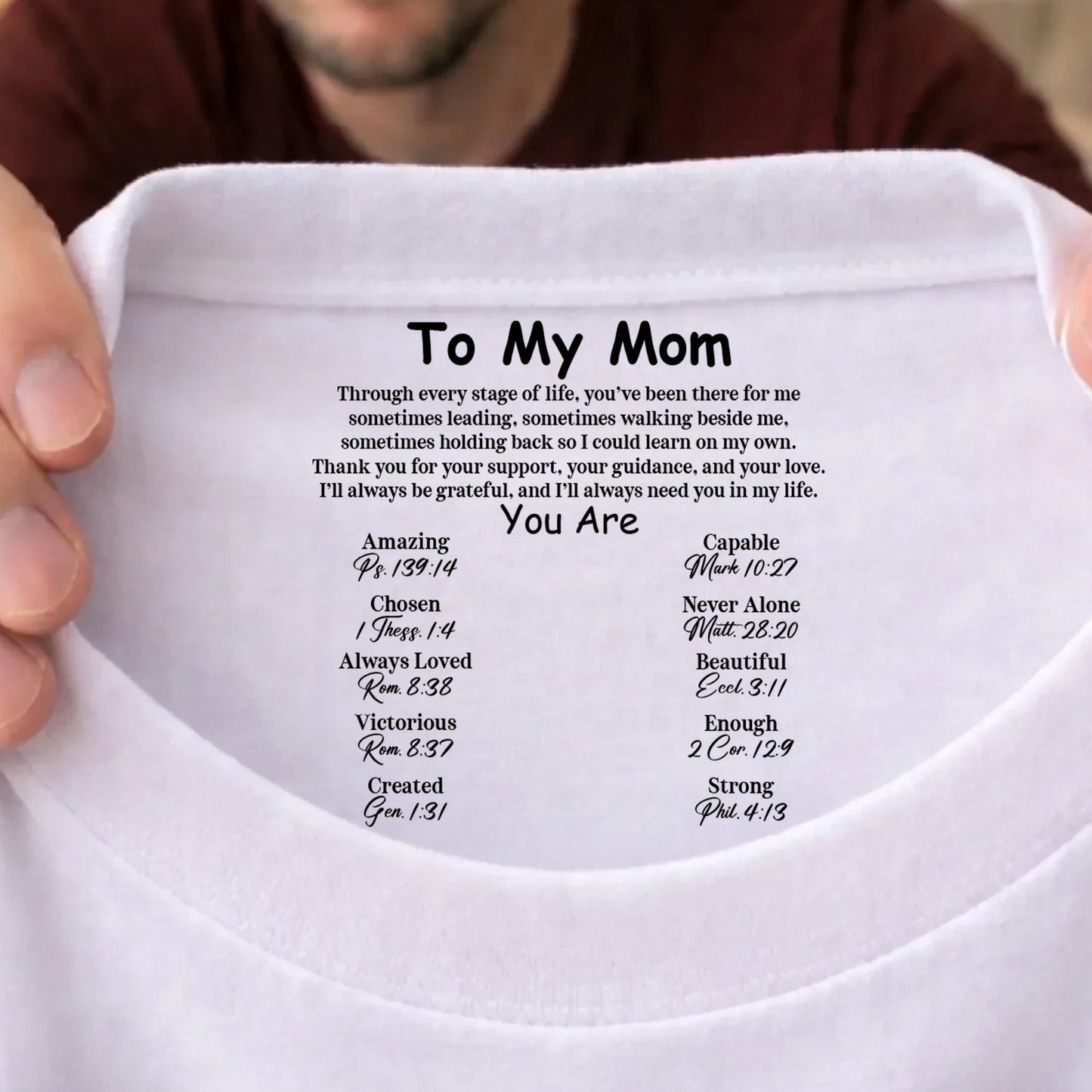 Custom Inside Neck Print Christian Shirt, Personalized Faith Gift for Mom, Hidden Message Cross Shirt 684668