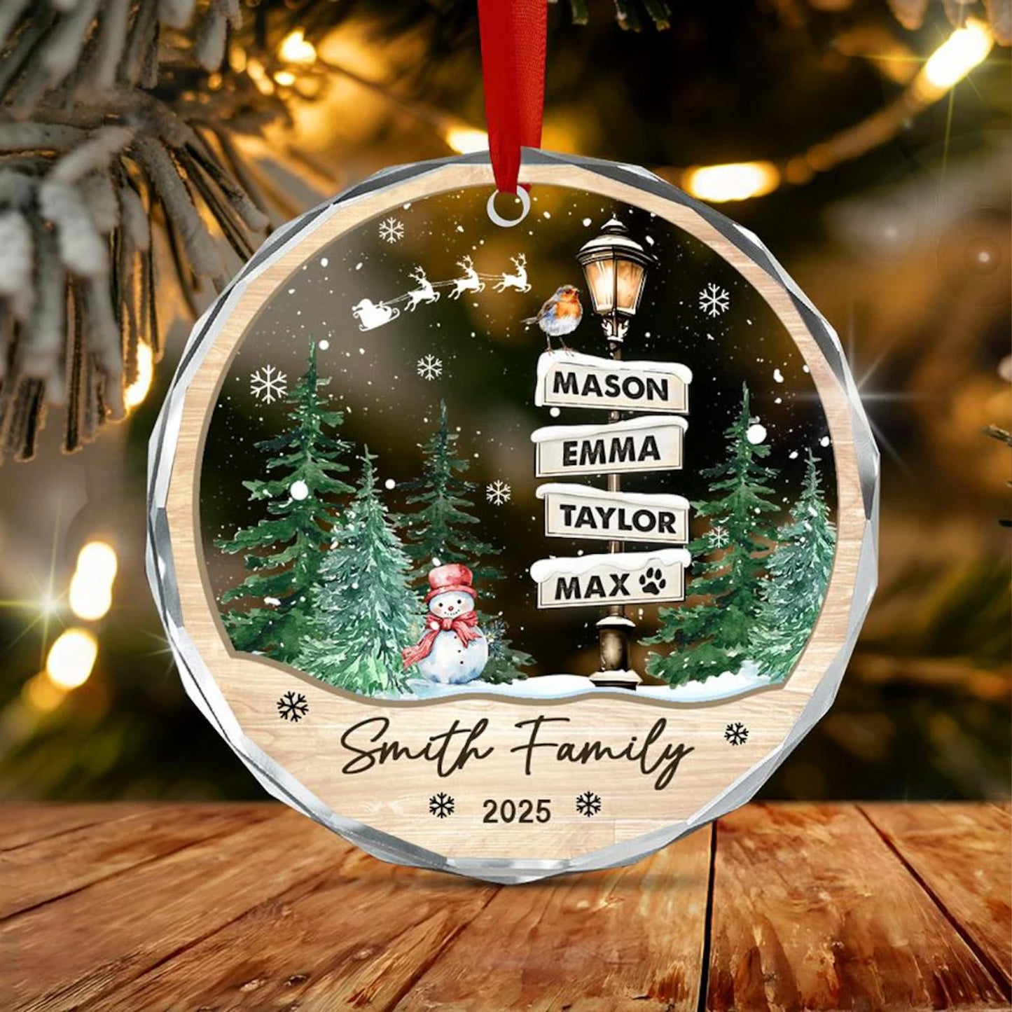 Custom Family Names Glass Ornament, Personalized Family & Pet Christmas Keepsake Gift 685762 WFD