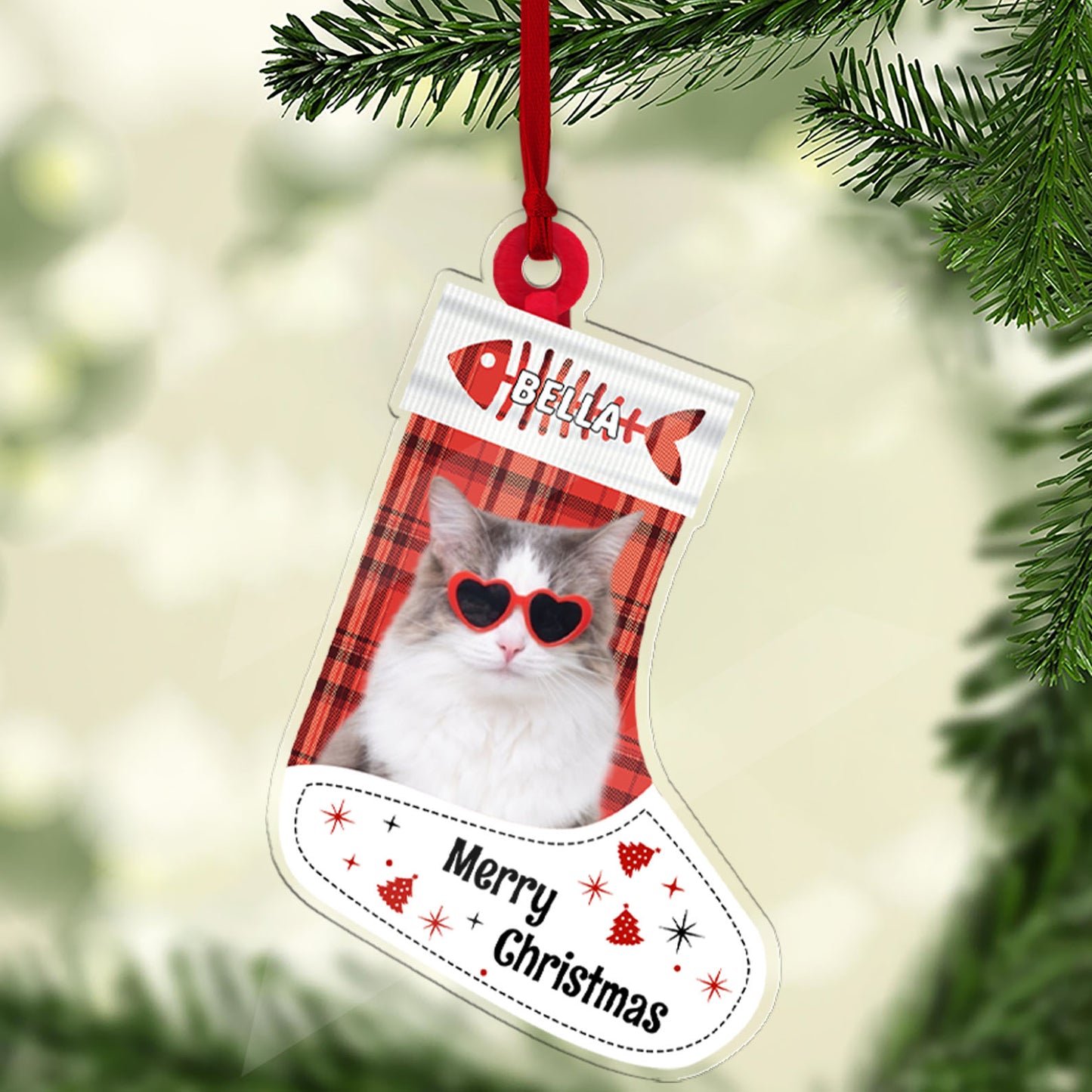 Christmas Dog Cat Photo Acrylic Ornament | Personalized Custom Name Pet Photo Ornament 683616