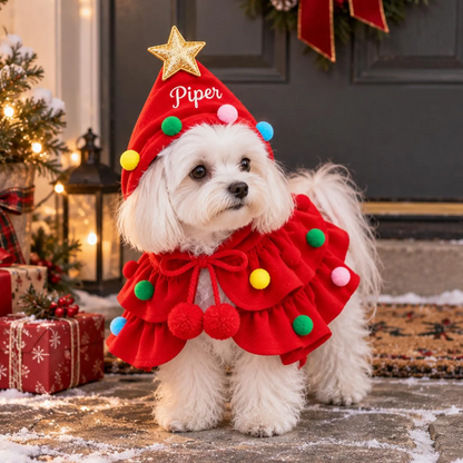 Personalized Christmas Pet Cape, Custom Embroidered Dog Cat Name Christmas Tree Cape, Holiday Pet Outfit 686567 WFD