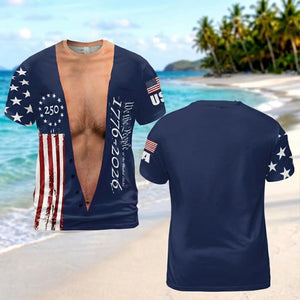 250 Years of America AOP Shirt, Funny Patriotic Tee, Vintage USA 1776–2026 All Over Print Shirt 685592