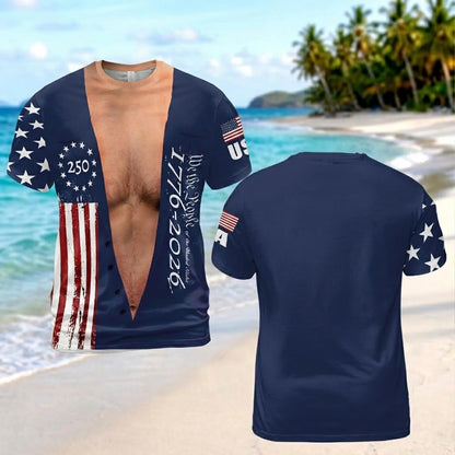 250 Years of America AOP Shirt, Funny Patriotic Tee, Vintage USA 1776–2026 All Over Print Shirt 685592