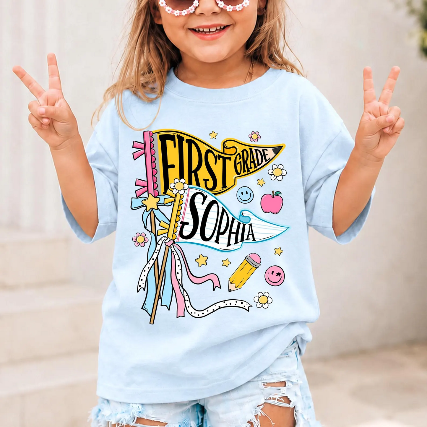 Personalized Back to School Kids Shirt, Custom Any Grade Pennant Tee, First Day of School Toddler Shirt 685492 WFD