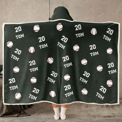 Personalized Sports Hooded Blanket, Custom Name & Number Baseball Soccer Football Kids Gift 686374 WFD