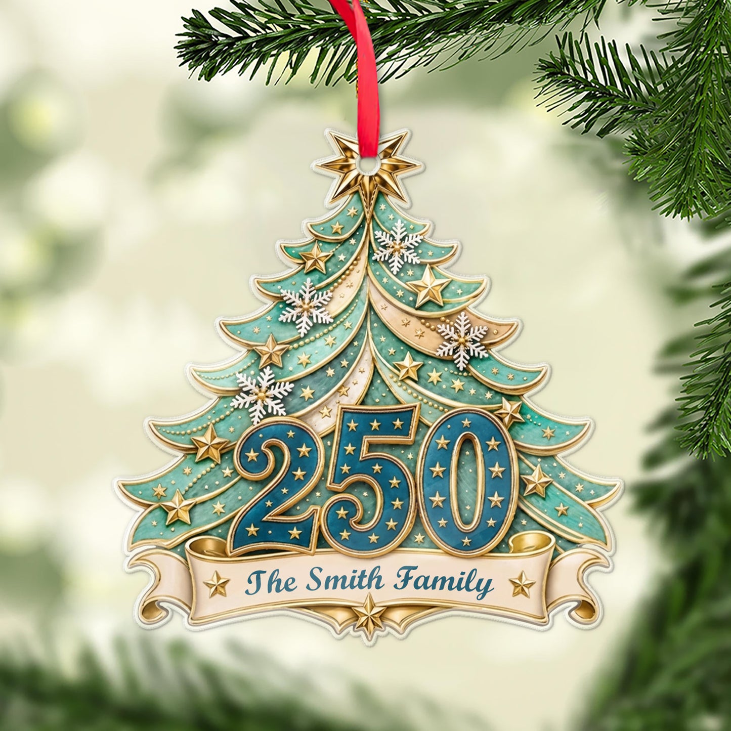 Personalized 250 Years Anniversary Christmas Tree Acrylic Ornament, Custom Family Christmas Ornament 685832