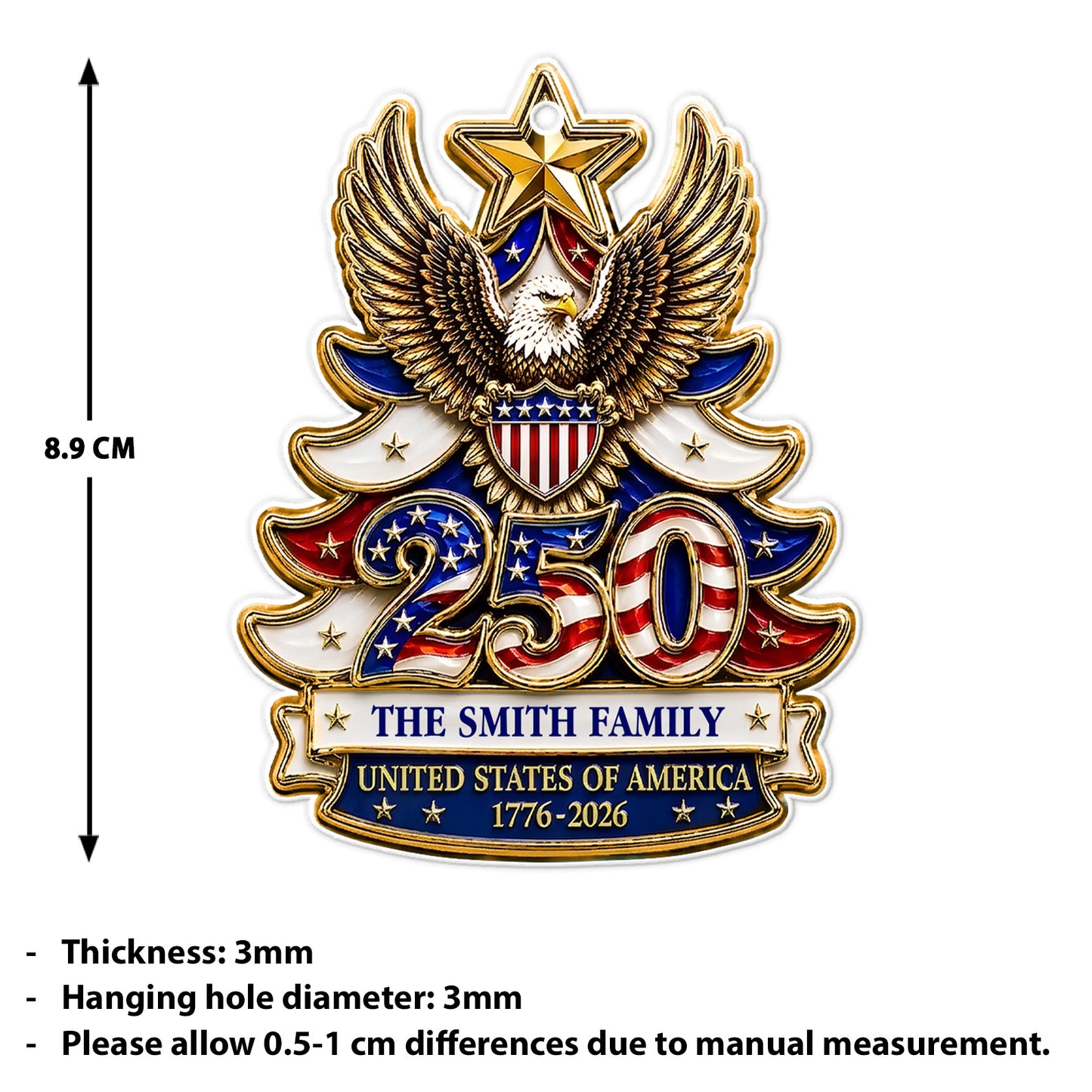 Personalized USA 250th Anniversary Acrylic Ornament, 1776-2026 Patriotic Eagle Christmas Decor 685880
