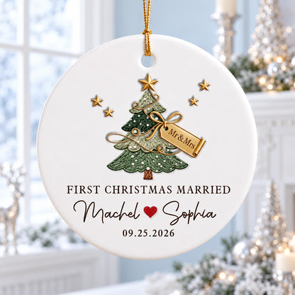 Personalized First Christmas Married Ceramic Ornament, Custom Names & Wedding Date Christmas Ornament 686969 WFD