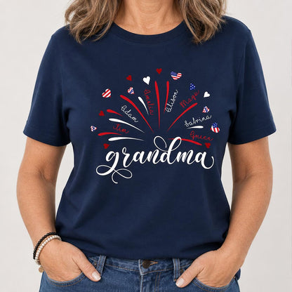 Personalized Grandma Kids Names Firework Shirt, Patriotic 250 Years Nana Mimi Gigi 4th of July Tee 685206 WFD