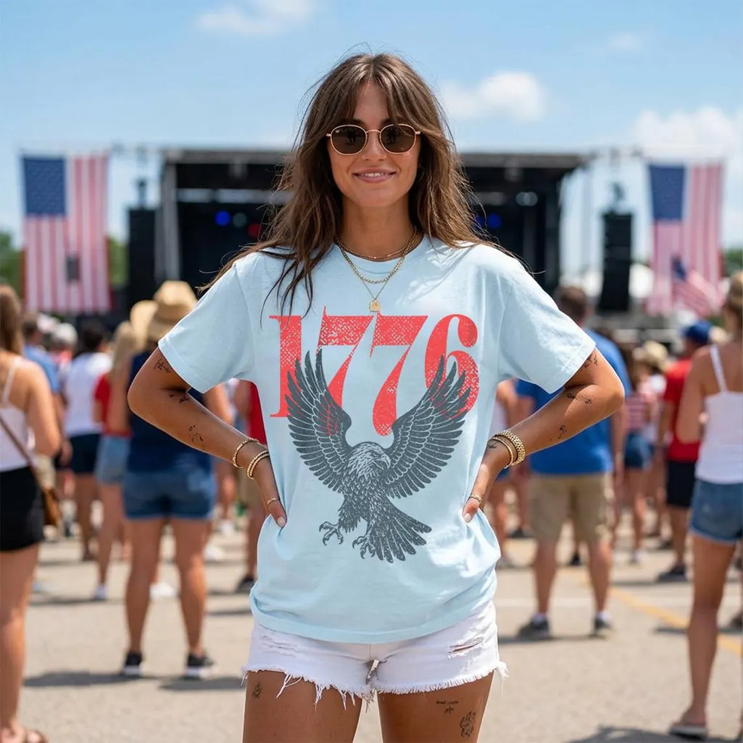 250 Years America 1776 Bald Eagle Shirt, Retro Patriotic USA Independence Day T-Shirt 685401 WFD