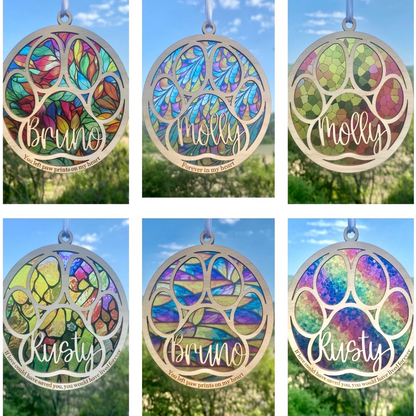 Personalized Rainbow Bridge Pet Suncatcher, Custom Name Dog Cat Memorial Paw Suncatcher Gift 685456 WFD