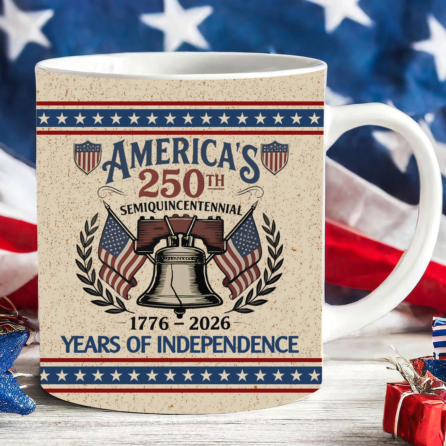 250 Years Anniversary White Mug | Semiquincentennial 1776–2026 Coffee Cup | Patriotic Liberty Bell Ceramic Mug 684423