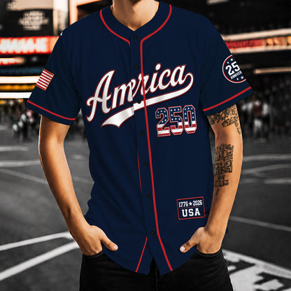 Personalized 250 Years Of Freedom Baseball Jersey, USA 1776-2026 Patriotic Anniversary Shirt 685173