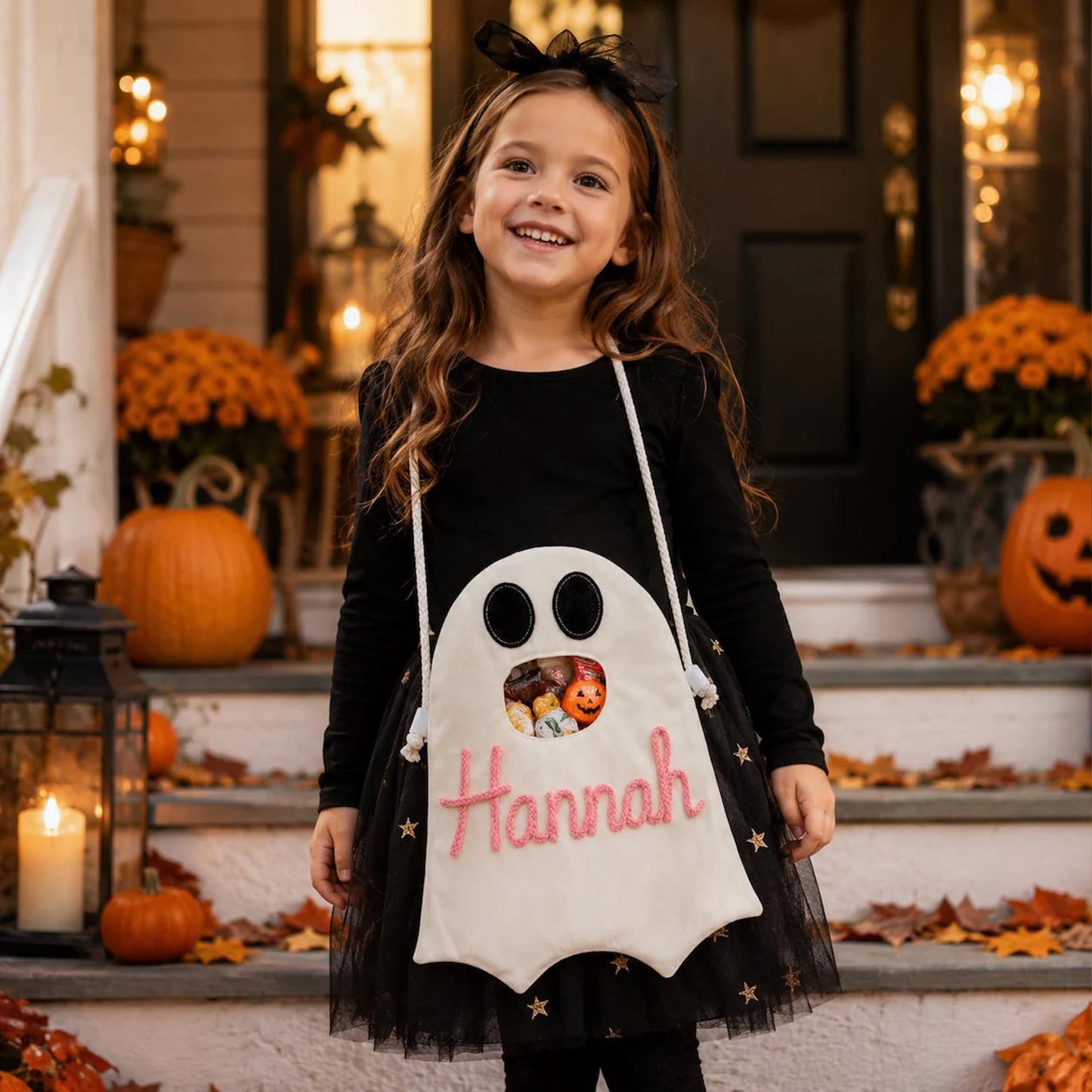 Personalized Ghost Halloween Candy Bag, Custom Name Trick or Treat Bag, Kids Halloween Candy Tote 685834 WFD
