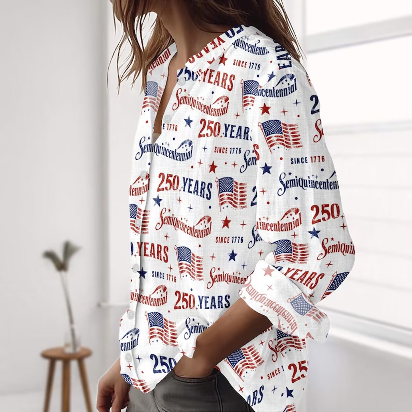 250 Years America Anniversary Blouse Shirt, Patriotic American Flag Women Top, 1776-2026 4th of July Shirt 685254 WFD