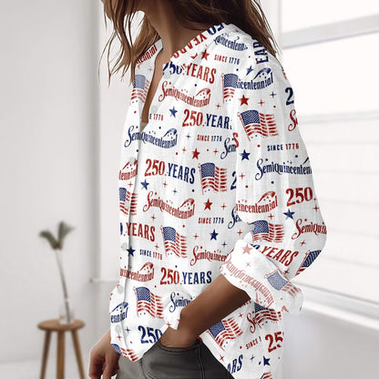 250 Years America Anniversary Blouse Shirt, Patriotic American Flag Women Top, 1776-2026 4th of July Shirt 685254 WFD