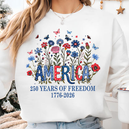 250 Years of Freedom Floral America Shirt, Wildflower Patriotic Tee 1776-2026, 4th of July Gift 684846