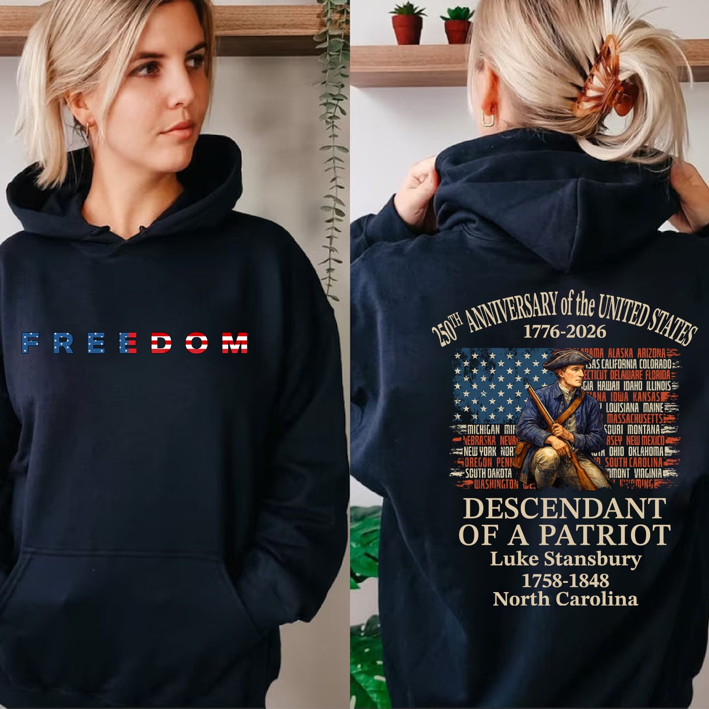 Personalized Freedom 250 Years USA Shirt | Custom Name Descendant of a Patriot Front & Back Shirt 684452