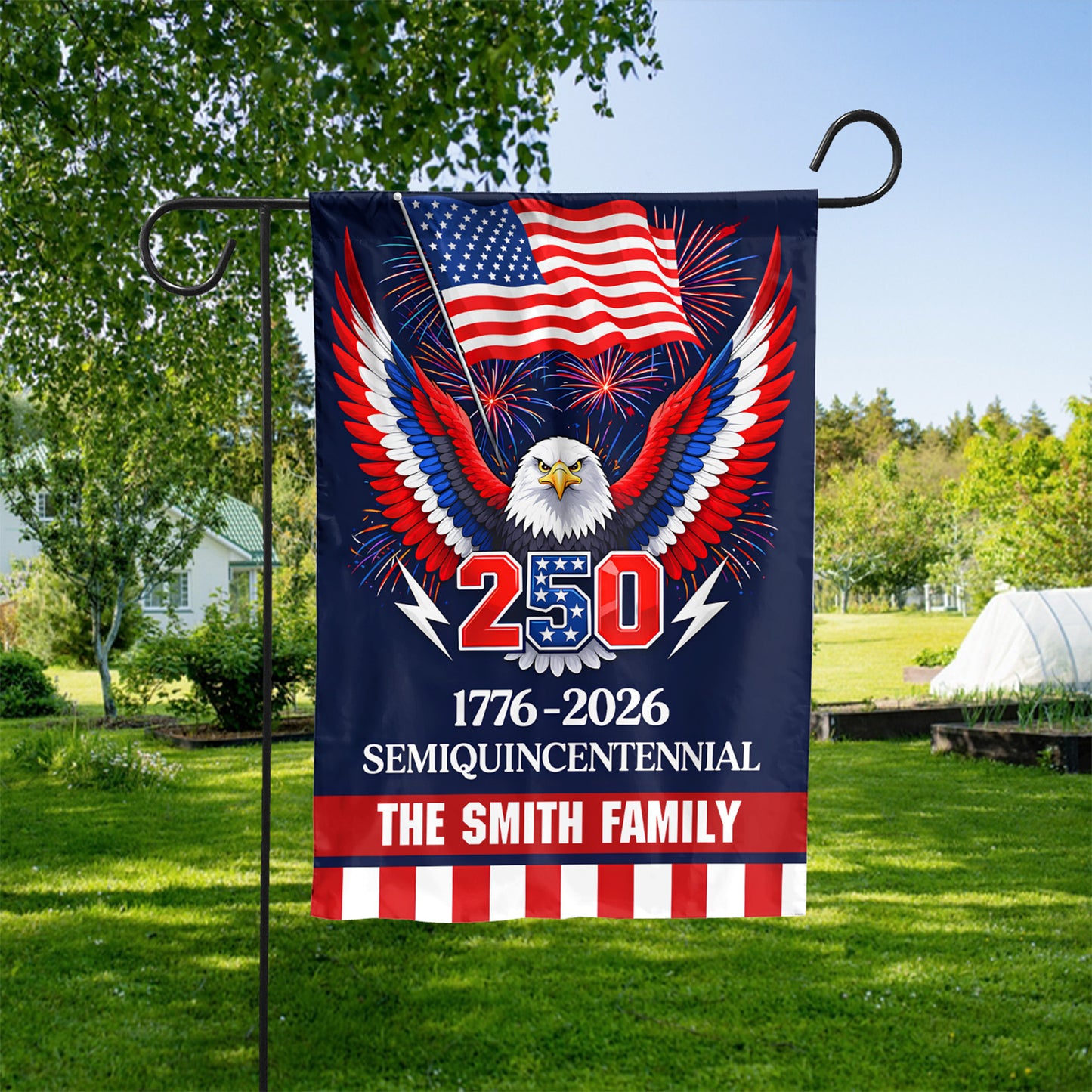 Personalized Family Name 250 Years Anniversary Garden Flag | Patriotic Eagle USA Flag 1776–2026 Outdoor Decor 684603