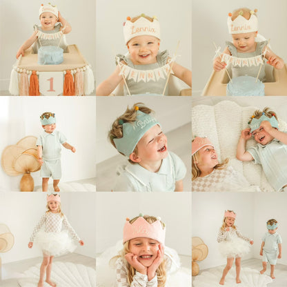 Personalized Embroidered Linen Crown, Custom Kids Birthday Crown, First Birthday Keepsake Gift 685529 WFD