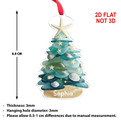 Personalized Sea Glass Christmas Tree 2D Flat Acrylic Ornament | Custom Name Coastal Ornament 683474