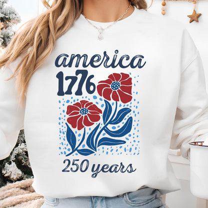 America 1776 250 Years Shirt, Patriotic Floral Independence Day Tee, USA Freedom 4th of July Shirt 685237