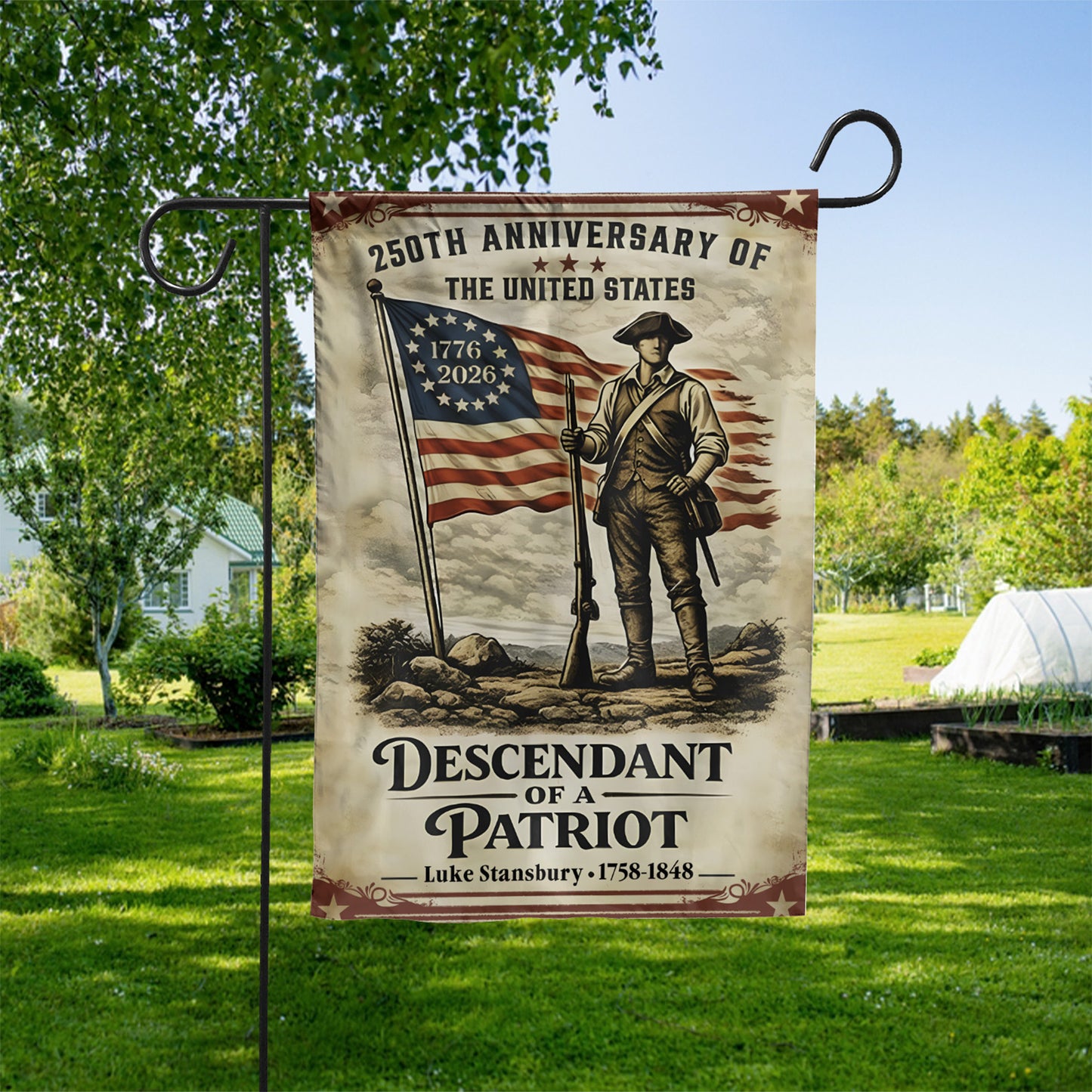 Personalized 250 Years Anniversary US Flag | Descendant of a Patriot Garden Flag | Patriotic House Flag 684475