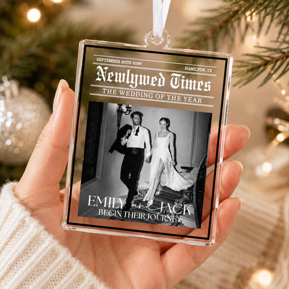 Custom Wedding Photo Newspaper Acrylic Ornament, Personalized Newlywed Times Christmas Ornament 686516 WFD