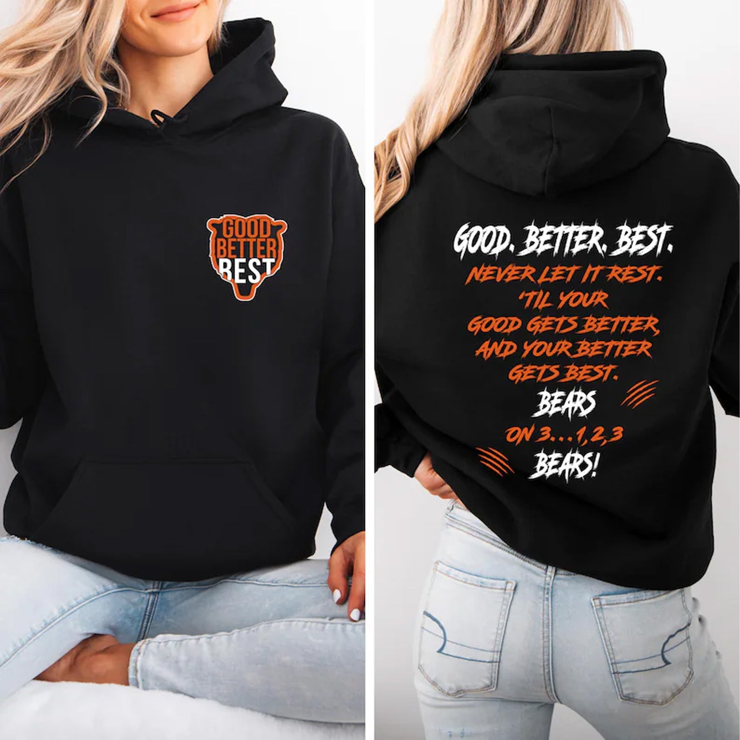 Chicago Football Good Better Best Dark Shirt, Bear Down Hoodie, Chicago Sports Pocket & Back Shirt 684147